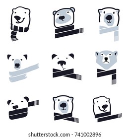 Set of stylized graphic polar bear logo templates. Collection of creative polar bear logotype templates, growth, development, power concept. Vector illustration isolated on white background.