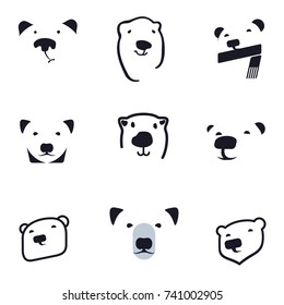 Set of stylized graphic polar bear logo templates. Collection of creative polar bear logotype templates, growth, development, power concept. Vector illustration isolated on white background.