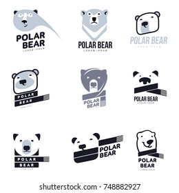 Set of stylized graphic polar bear logo templates. Collection of creative polar bear logotype templates, growth, development, power concept. Vector illustration isolated on white background.