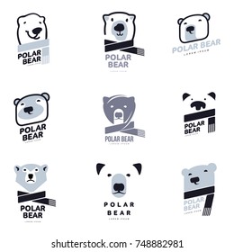 Set of stylized graphic polar bear logo templates. Collection of creative polar bear logotype templates, growth, development, power concept. Vector illustration isolated on white background.