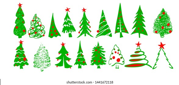 set Stylized green tree with edge balls. Vector