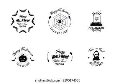Set of stylized Halloween logos, badges, labels isolated on white background and Happy Halloween traditional decorative elements applicable for greeting cards,invitations, posters, party flyers