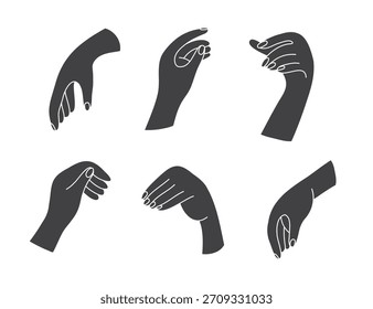 Conjunto de gestos estilizados de la mano que representan efectivamente varias formas de comunicación y expresión