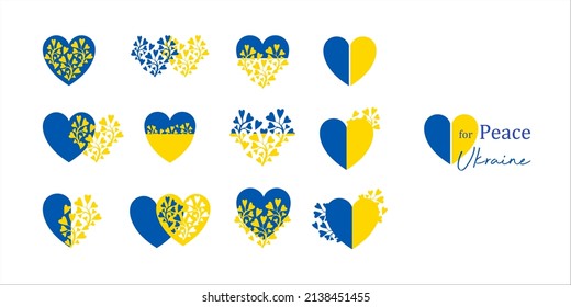 Set of stylized heart symbol blue and yellow color the Ukrainian flag