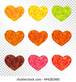 Set of Stylized Hearts Autumn Leaf Color