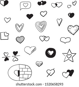Set of stylized hearts in lines