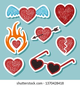 set with stylized hearts. Red isolated heart on white background