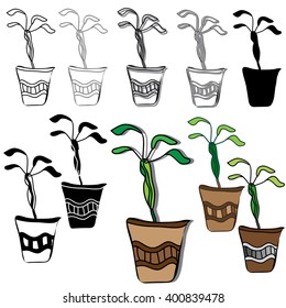 set of stylized house plants