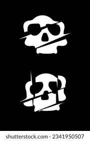 Set of stylized human skulls, logo concept, on black background.