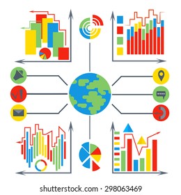 A set of stylized icons infographics. Business elements of the market data. Isolated on white background charts. Vector illustration