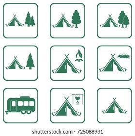 Set of stylized icons of tourist tent. Vector illustration

