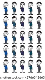 A set of stylized illustrations featuring men with various hairstyles making different expressions while holding up their index fingers