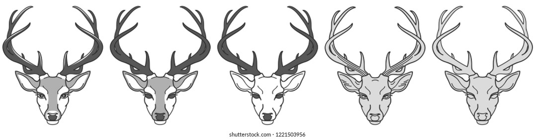 set stylized image of a deer head for your design, black and white, vector illustration