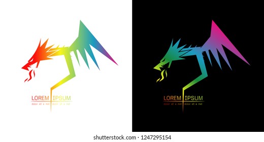 Set of stylized image of graceful dragon silhouette logo icon emblem , dragon colorful tattoo on white background Vector illustration
