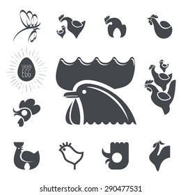 set of stylized images with chickens