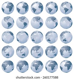 Set of stylized images of the Earth in different rotation phases. Vector illustration