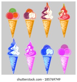 set of stylized images of ice cream