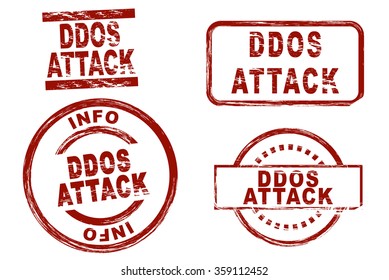 Conjunto de carimbos de tinta estilizados que mostram o termo ataque de ddos. 