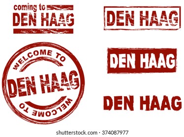 Set of stylized ink stamps showing the city of Den Haag