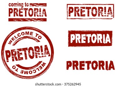 Set of stylized ink stamps showing the city of Pretoria