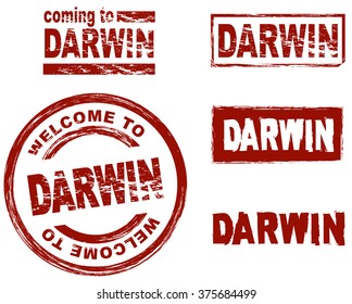 Set of stylized ink stamps showing the city of Darwin