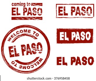 Set of stylized ink stamps showing the city of El Paso