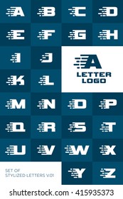 Set of stylized letters for logos. Digital style. English alphabet