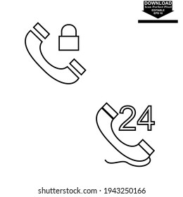 set of stylized line Vector Icons. Twenty-four hour service and security lock service