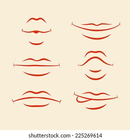 Set of stylized lips with different emotions