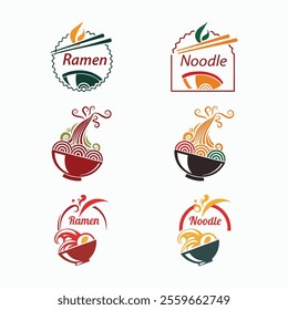 A set of stylized logos for ramen and noodle dishes.