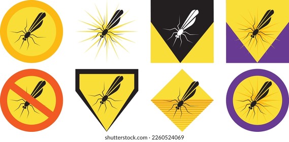 Set of stylized mosquito icons with background