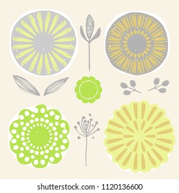 Set of stylized naive hand drawn flowers. Vector ilustration