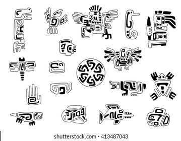 set of stylized native american symbols