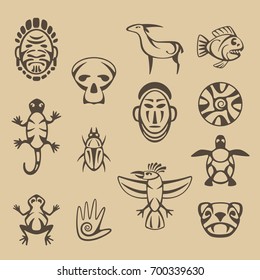 set of stylized native american symbols