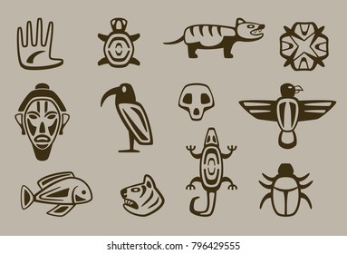 set of stylized native american symbols