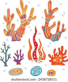 Set of Stylized Ornamental Decorative Corals and Algae