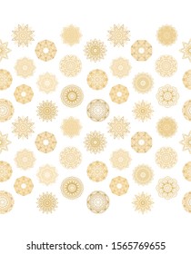Set of stylized ornamental rosettes- snowflakes on white background
