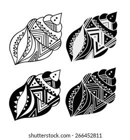 Set of stylized ornamental shells. Vector patterns