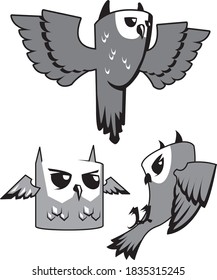 Set of stylized owl drawings