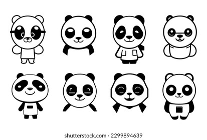 conjunto de pandas estilizados en diferentes posiciones