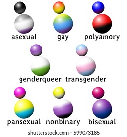 Set of stylized people icons with queer flag colors (eps10);