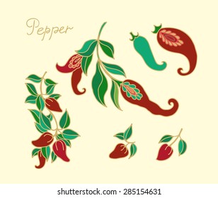 Set of  stylized peppers