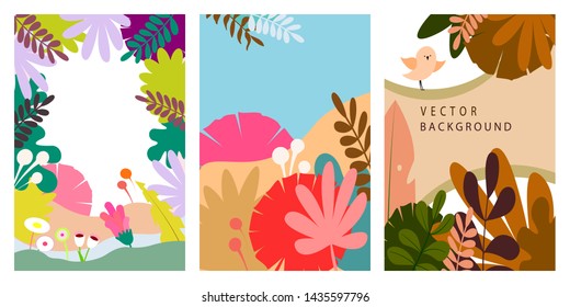 Set Сards with stylized plants and leaves.Can be used for wallpaper 