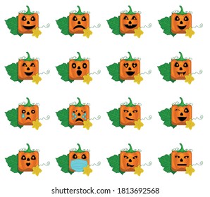 Set stylized of pumpkin emoticons for Halloween, vector graphics.