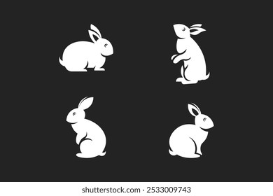 set of stylized rabbit icons. vector rabbit flat style white color