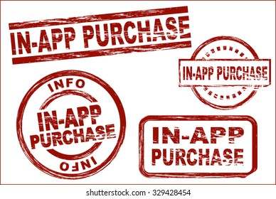 Set of stylized red stamps showing the term in-app purchase. All on white background.