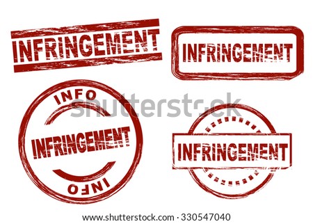 Set of stylized red stamps showing the term infringement. All on white background.