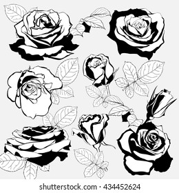 
set of stylized roses.Beautiful roses silhouettes set for holiday gift design.
Handmade.

