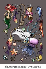Set of stylized sea icons