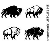 A set of  stylized silhouette of a bison or buffalo illustration vector